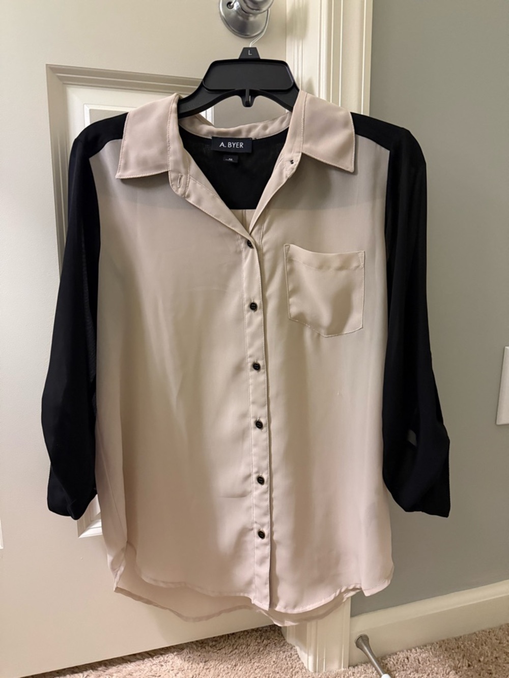 A. Byer Colorblock Button-Front Blouse - Cream & Black